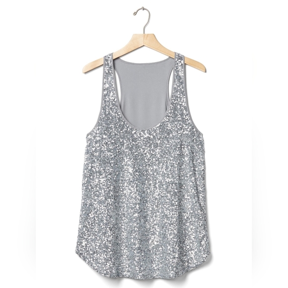 NWT GAP Silver Sequin Scoop Neck Dressy Tank Top - Picture 2 of 12